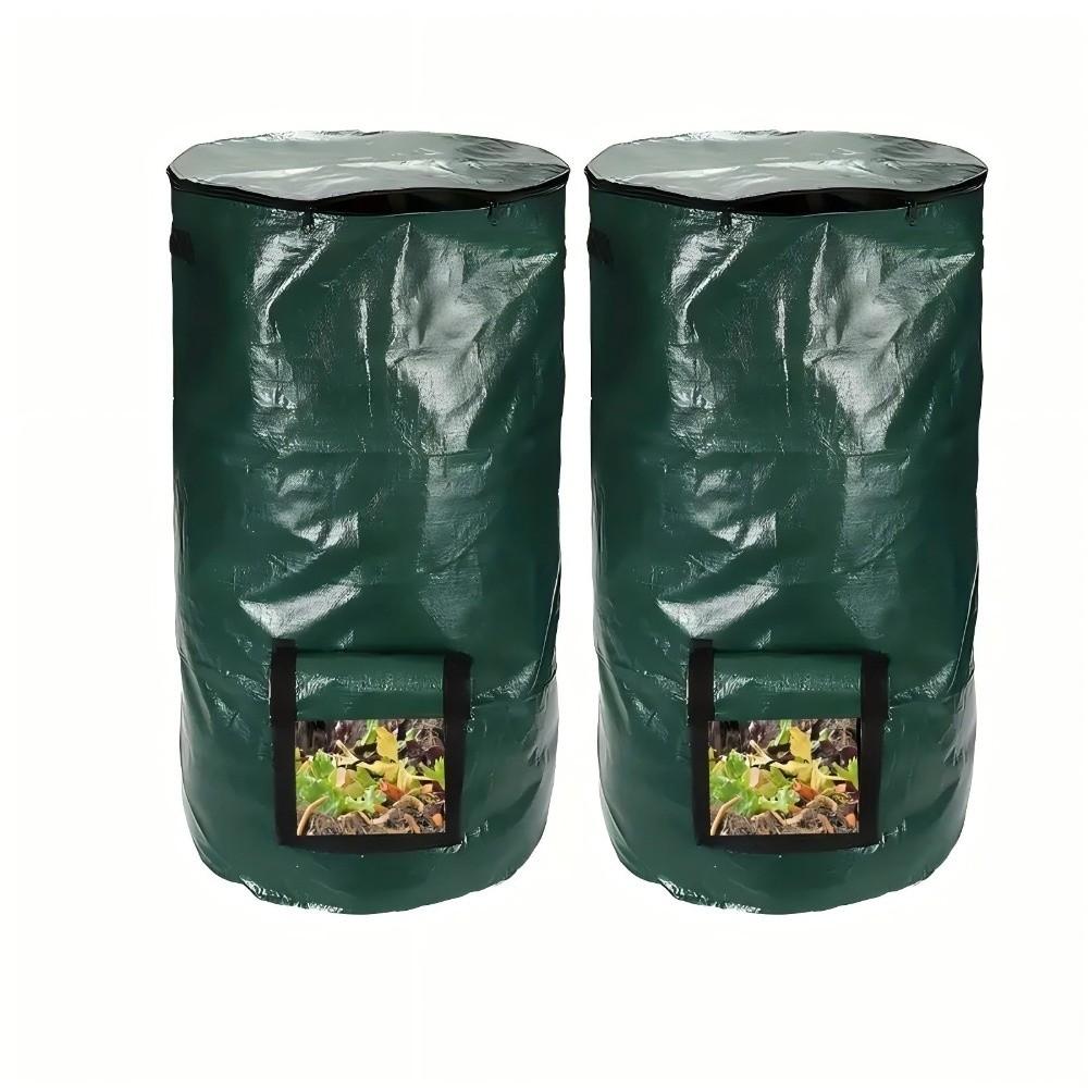 Wear Resist Compost Bin Bag Zippered Lid Sealed Leaf Lawn Bags with Handles Collapsible Gardening Container Lawn Pool