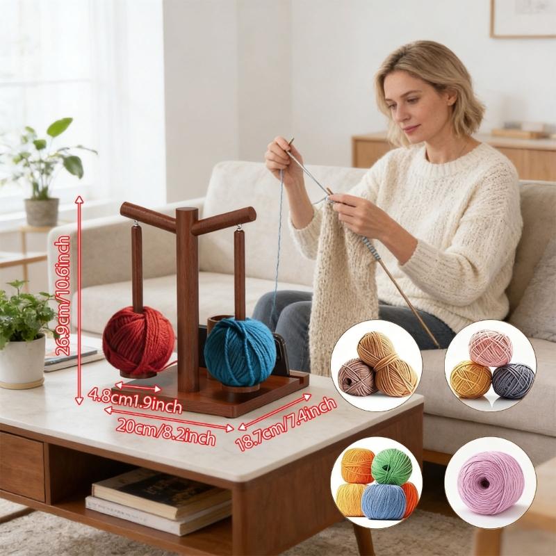 Natural Wood Craft Organizers With Mobile Device Mount Two Spindles For Knitting Crochet And Home Decoration