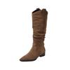 Sheepskin Version~ Retro Pointed Western Cowboy Boots V-mouth Stacking Boots Thick Heel Tall Pleated Boots Female Knight Boots
