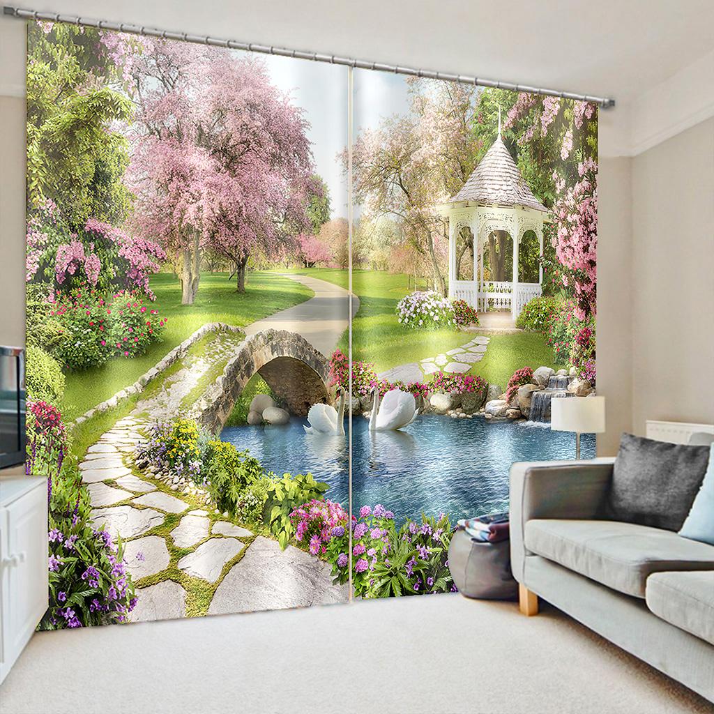 Krajobraz natury Morze Ogród Drzewo Elegancki nadruk Zacieniające Zasłony okienne dla dzieci Salon Sypialnia Łazienka Drzwi 2 sztuki Tanie