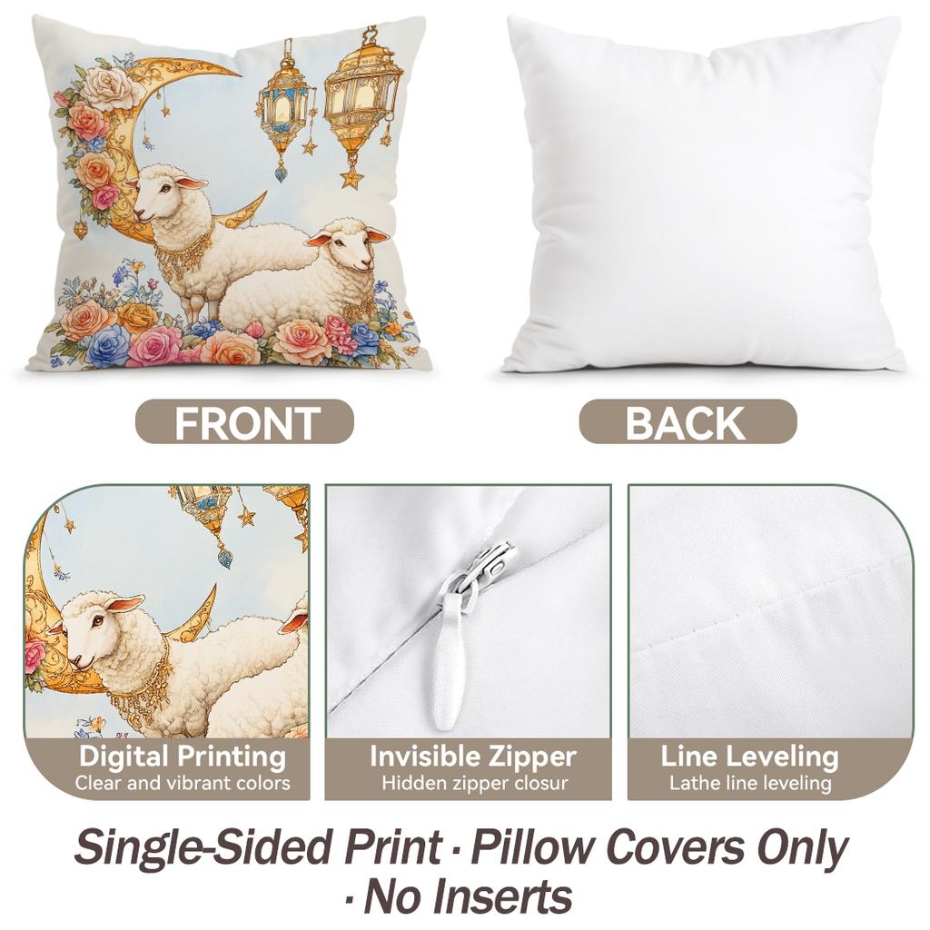 Eid Al-Adha Floral Lanterns Cushions Pillowcase Polyester Cushion Cover Throw Pillow Pillowcover Home Car Sofa Decor