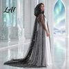 Elegant Stage Performance Cape Full Length Hooded Cloak for Women Star Moon Sheer Gothic Cosplay Robe Tulle Witch Halloween Costume Renaissance