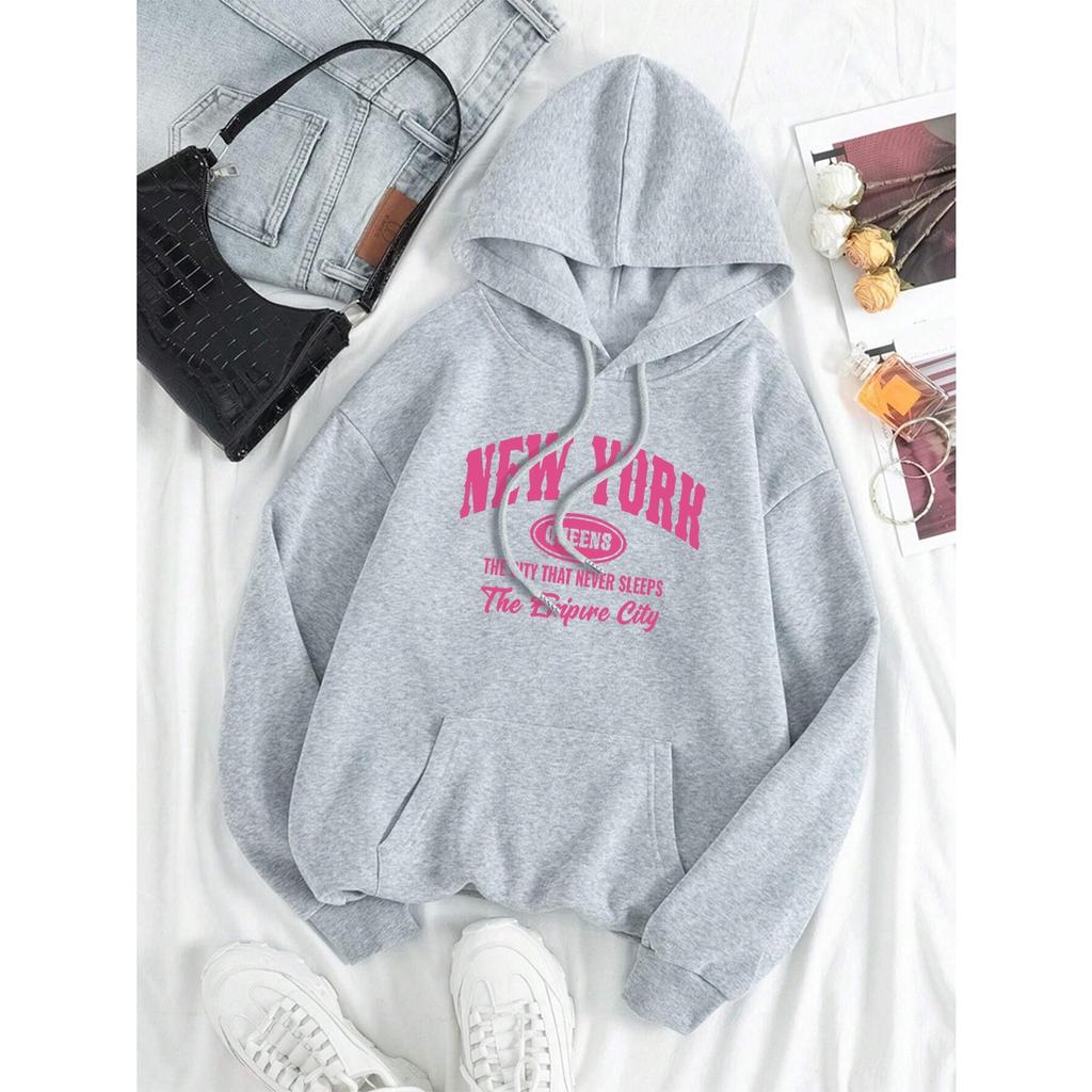New York Queens Die Stadt, die niemals schläft Kapuzenpullover Herren Damen Kleidung Niedliche O-Ausschnitt Hoodies Street Lockeres Sweatshirt