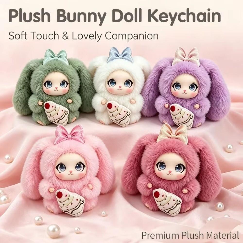 Big Ear Rabbit Plush Keychain Ornaments Car Key Ring Cute Bunny Doll Pendant Gift For Girls