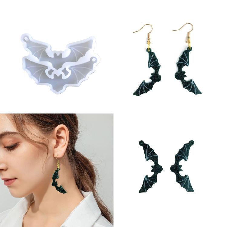 Halloween Bat Earrings Silicone Mold Resin Backpack Pendant Mold for DIY Crafts