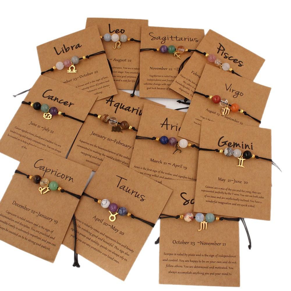 Ensemble de Bracelets Perles Signe Astrologique Pierre Naturelle Cadeaux Festifs Bijoux Mode Minimalistes Adaptés Au Port Quotidien Et Aux Cadeaux