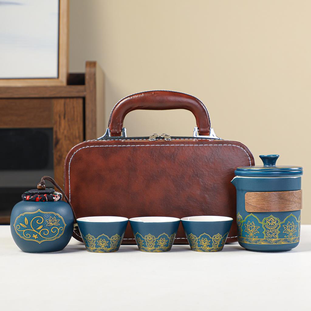 New Express Cup Matte Tea Set One Pot Three Cups Handbag Travel Portable Outdoor Set Business Gift Set
