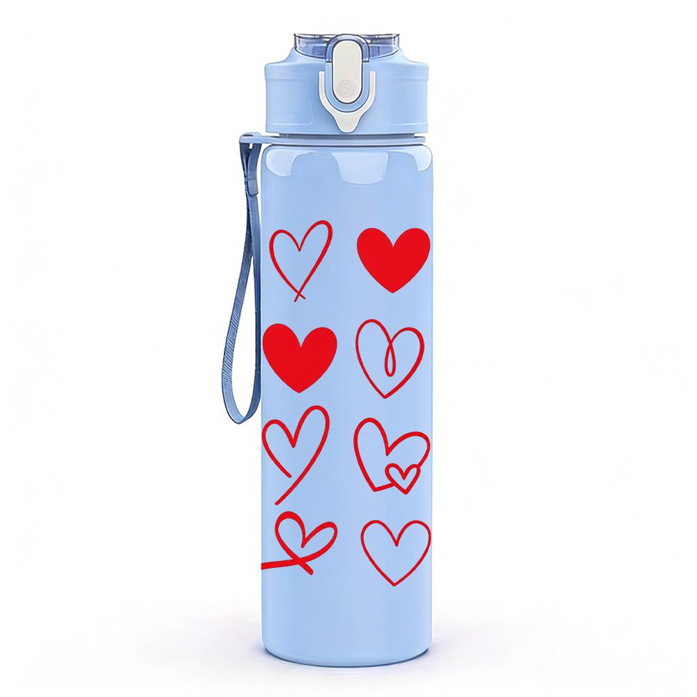 1PC Simple Red Hearts Collage Graphic,750ml Color Plastic Sports Water Bottle,Leakproof Flip Straw Lid,Suitable for Sports Office Home Use