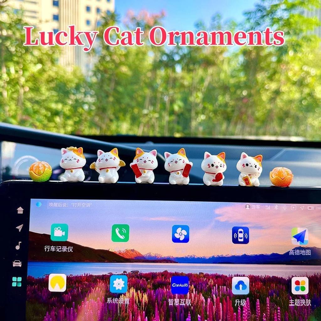 5/7pcs Car Lucky Cat Ornaments Car Dashboard Center Console Cute Resin Maneki-Neko Auto Interior DIY Decoration Accessories
