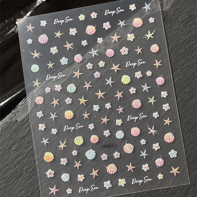 3D Colorful Shell Nail Sticker Starfish Ocean Elements Nail Decoration Summer Beach Ocean Nail Art Stickers Manicure Decals DIY