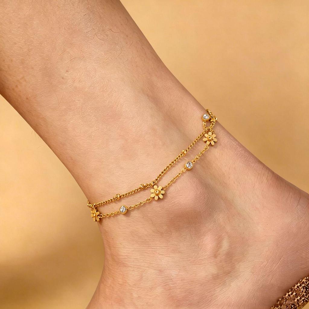 Tide Double-Layer Heart Anklet: 18K Gold-Plated Titanium Steel, Non-fading Fashion Light Luxury for Women