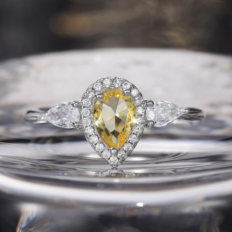 925 Sterlingsilber Ehering für Damen Luxus Gelb Rosa Zirkon Edelsteinringe Echtschmuck Großhandel