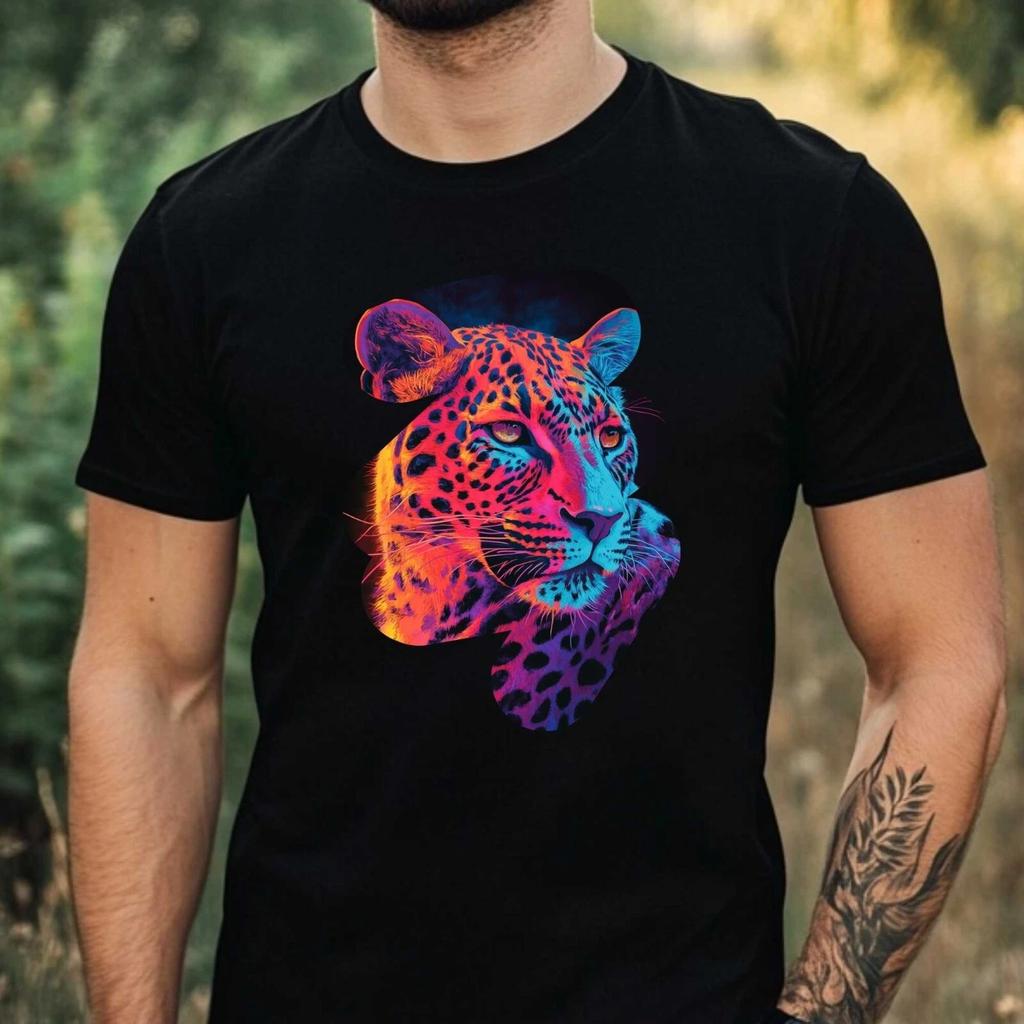 T-Shirt Herren Neon Leopard Motiv Baumwolle Größe XS bis 5XL