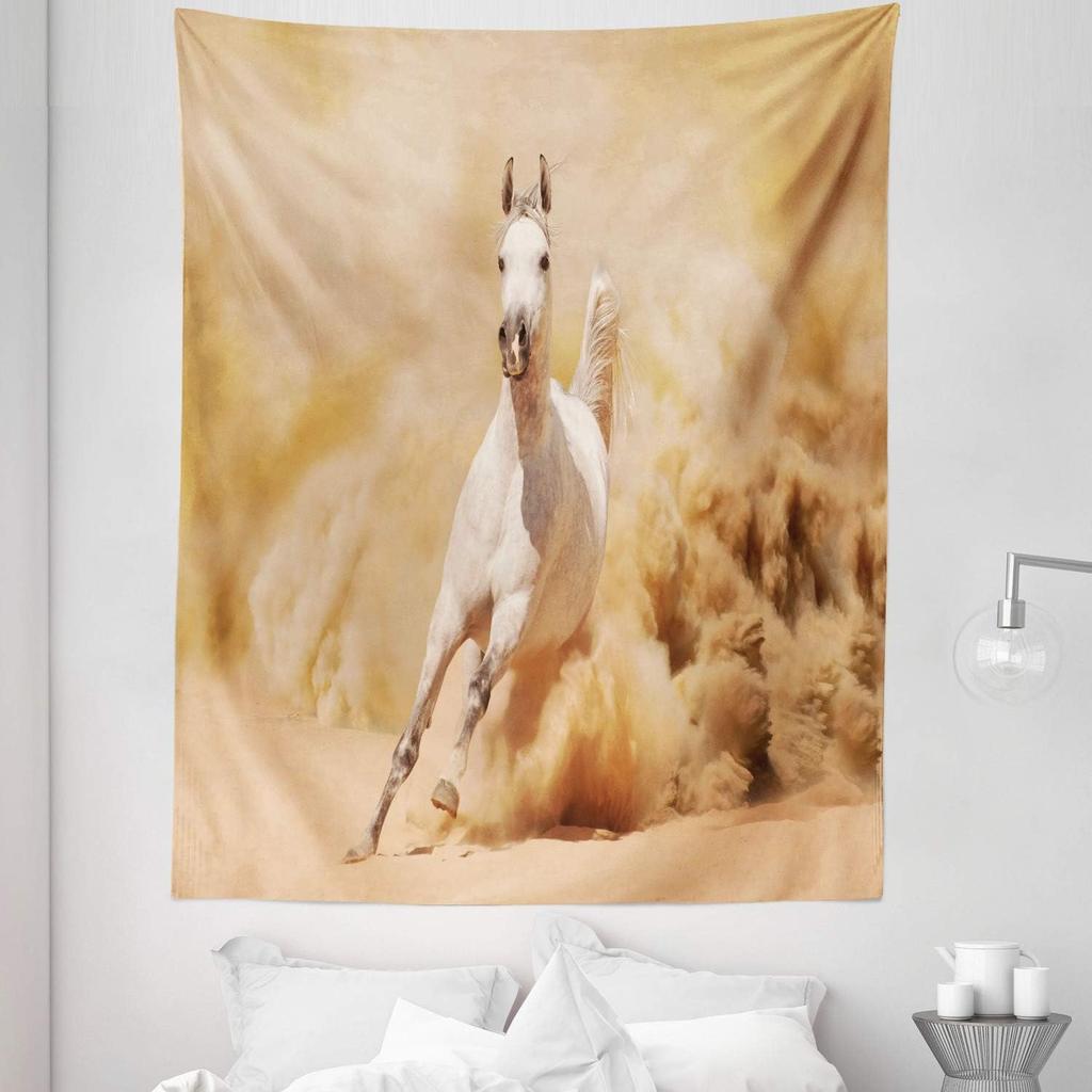Lunarable Forest Tapestry Queen Size, Autumn Fall Forest Scene with Vibrant Colors and Pale Leaves Tranquil Peace Nature, Wall