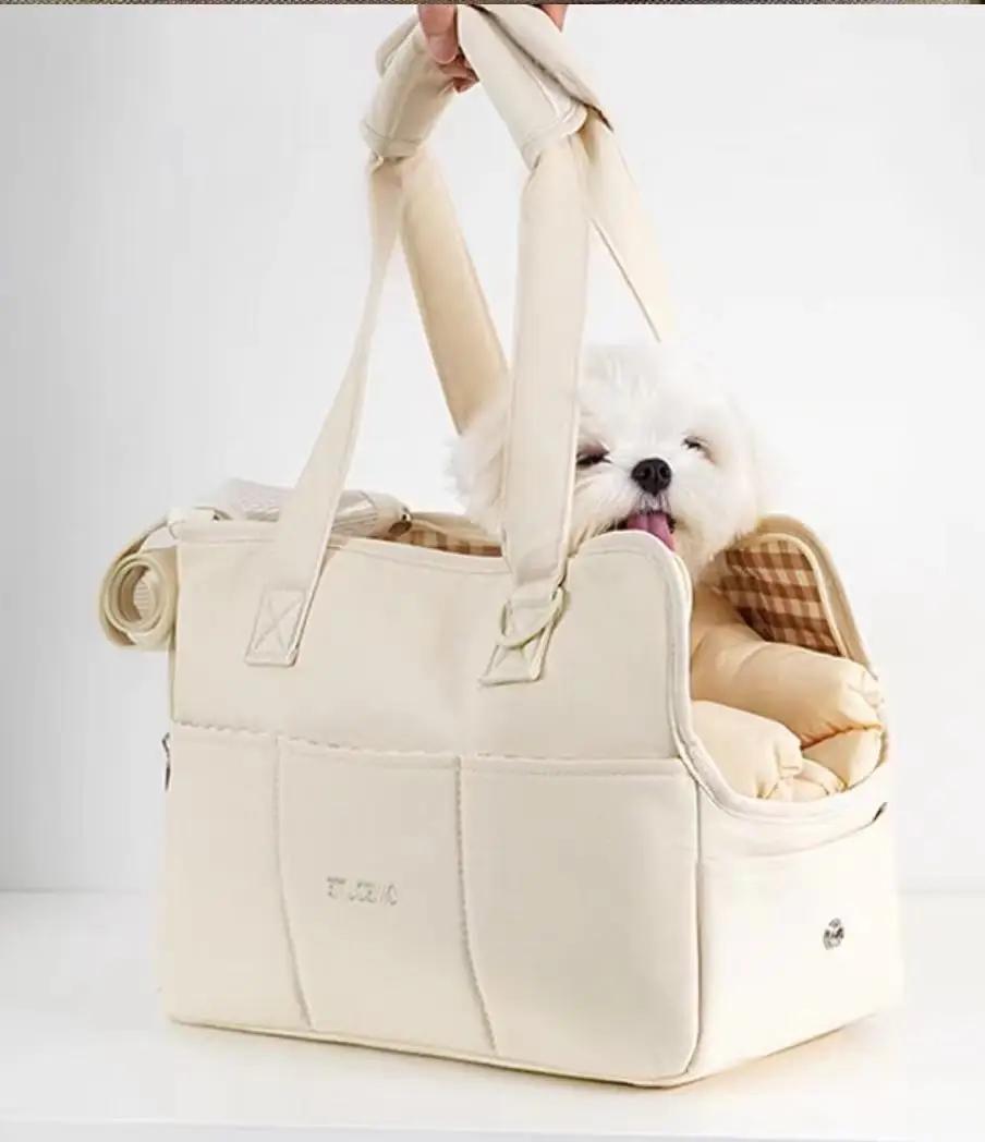 

Модна портативна сумка-переноска для котів, ручна сумка для собак, рюкзак для домашніх тварин через плече, дихаюче лігво для котів, сумка-переноска для собак 43x18x31cm бежевий