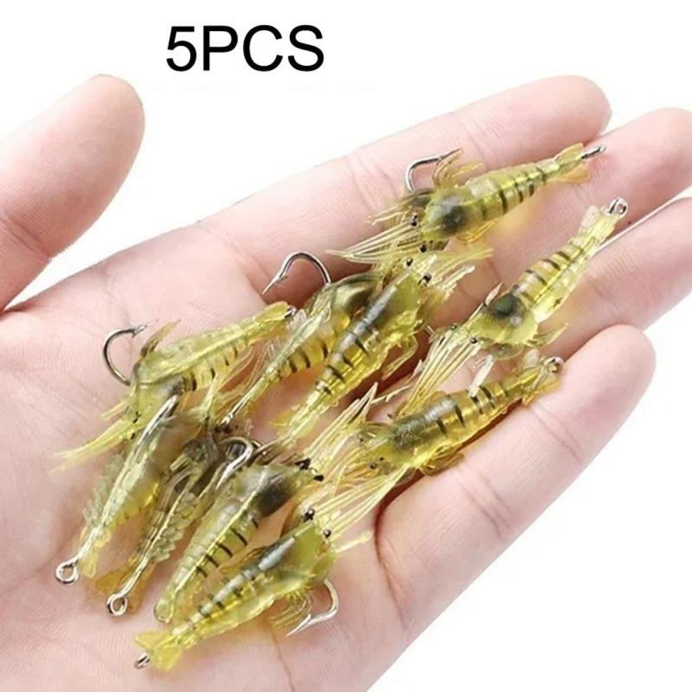 1PACK Soft Simulation Fishhook Shrimp Prawn Lure Hook Tackle Bait Fishing Lures Artificialbait Luminous Shrimp 4cm