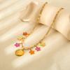 European and American Stainless Steel Color Oil Drop Flower Pendant Necklace Plated 18k Gold Holiday Jewelry Women's Chain Accessories