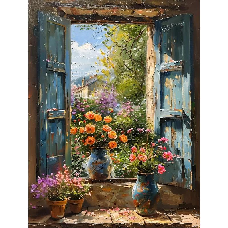 Abstract Colorful Graffiti Town Landscape Canvas Painting Modern Art Window Sea View Aesthetic Posters Prints Living Room Decor