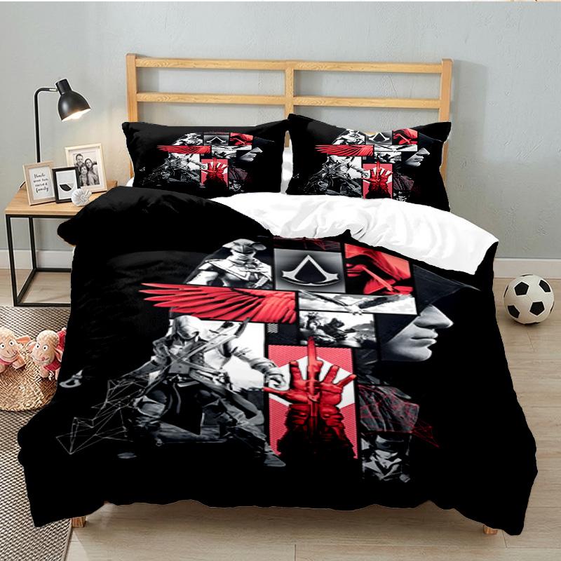 3PCS Assassin Bedding Set Printed Duvet Cover Closure Includes 1 Duvet Cover & 2 Pillowcases for All Seasons Bedroom Decor