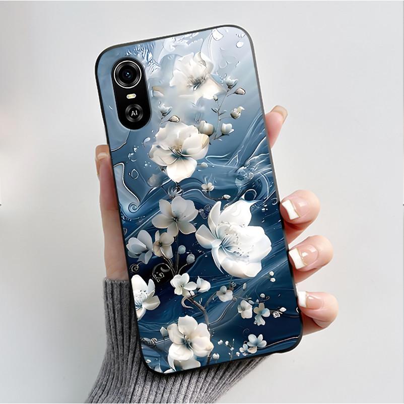 For ZTE Blade A33S Phone Cases Soft Silicone Back Cover For ZTE Blade A 33 S Case Fashion Flower Black TPU Shell Coque A33S Capa