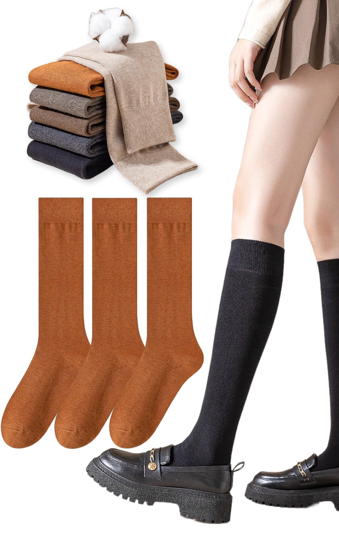 

Высокие носки, высококачественные хлопковые компрессионные носки, носки ниже колена, школьные, медицинские, медсестринские, весна, лето, осень, зима, комплект из 3 пар [estill] для женщин