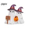 Halloween Mantel Countertop Decor Ghost Figurine, Cute Spooky Resin Statue with Retro Table Decorations Witch Hat for Table, Tiered Tray, Kitchen,