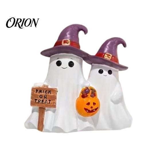 Halloween Mantel Countertop Decor Ghost Figurine, Cute Spooky Resin Statue with Retro Table Decorations Witch Hat for Table, Tiered Tray, Kitchen,