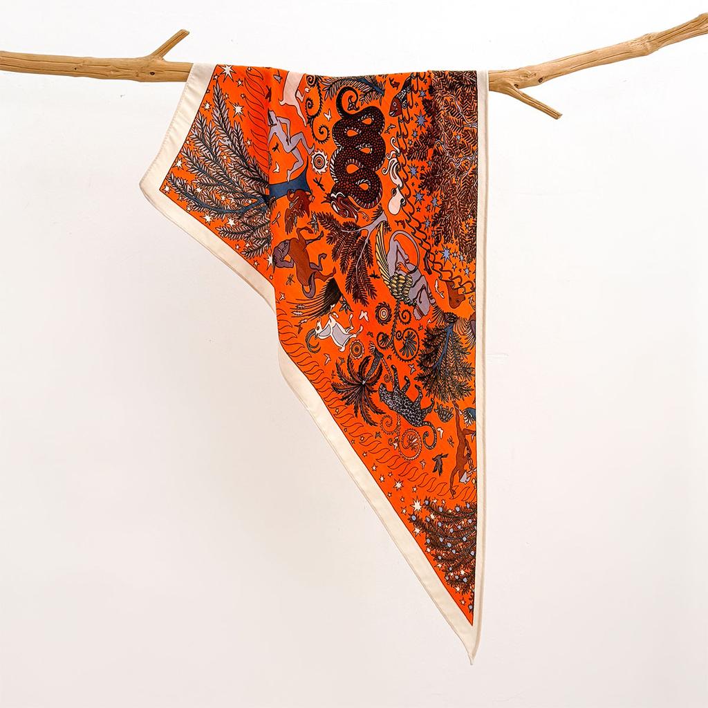 Retro Cotton and Linen Feel Triangular Silk Scarf Women's Four-season Versatile Neck Protection Scarf Headscarf Commuting Accessories Scarf