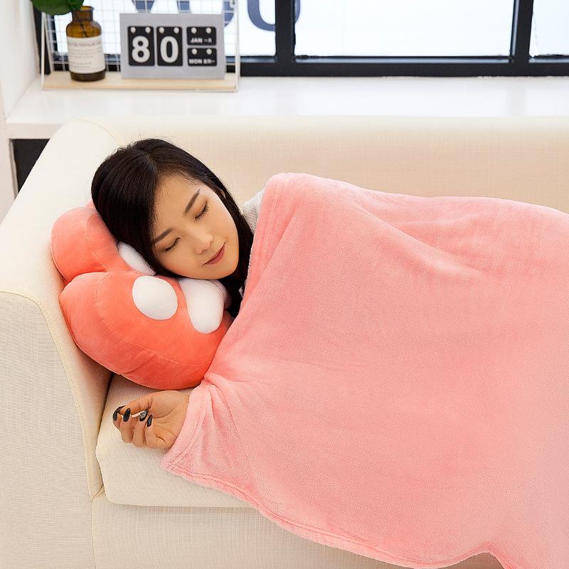 Cute Cat Paw Air Conditioner Blanket Soft Children Xia Liang Quilt Dual-purpose Down Cotton Throw Pillow Quilt