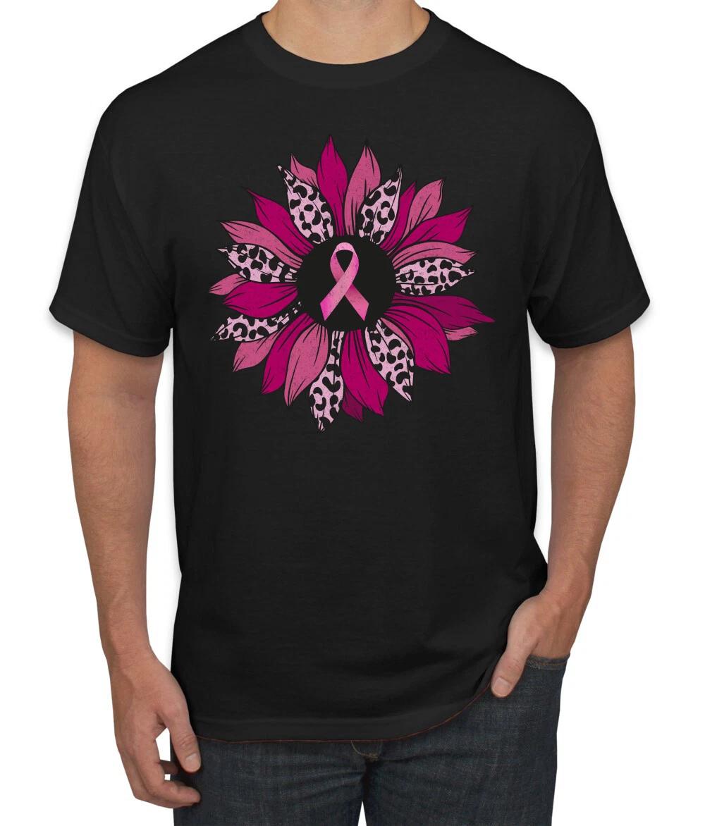 Pink Cheetah Print Breast Cancer Carnation Flower Men T- Shirt L