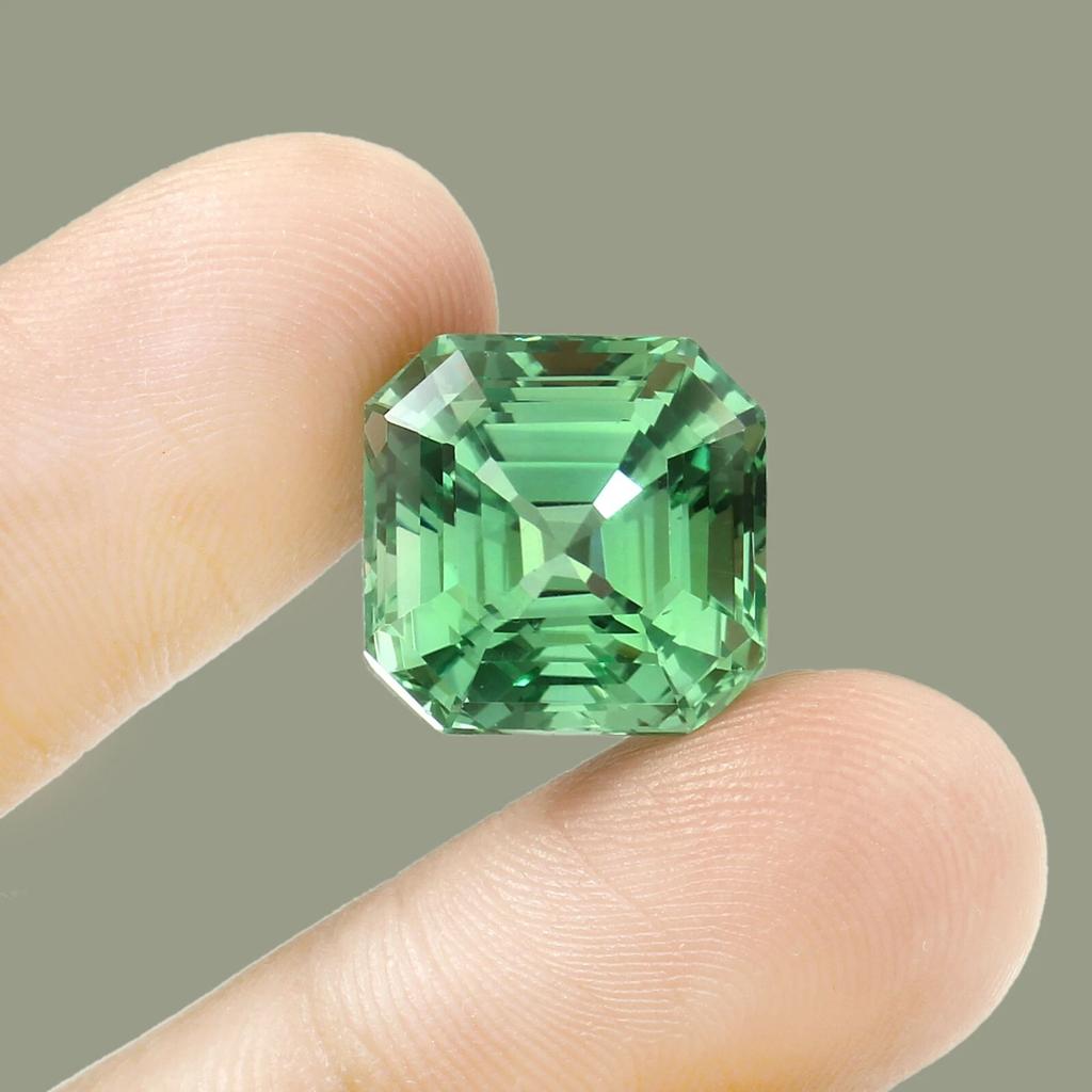 Natural Green Sapphire Loose Gemstone Flawless 12.5 Ct Asscher Shape September Birthday Birthstone