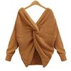 Casual Solid Knit Sweater Ladies V Neck Crew Neck Warm Daily Long Sleeve Blouse