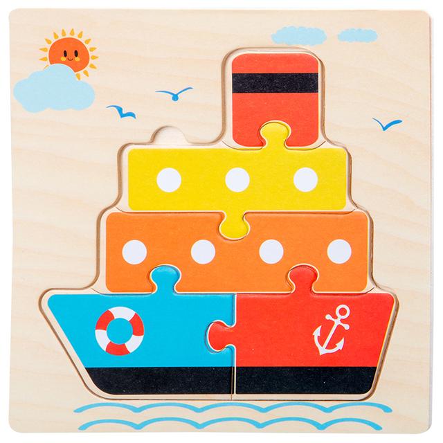 Baby Toys Wooden 3D Puzzle Cartoon Animal Vehicle Wood Jigsaw Puzzles Intelligence Montessori Educational Toys for Children