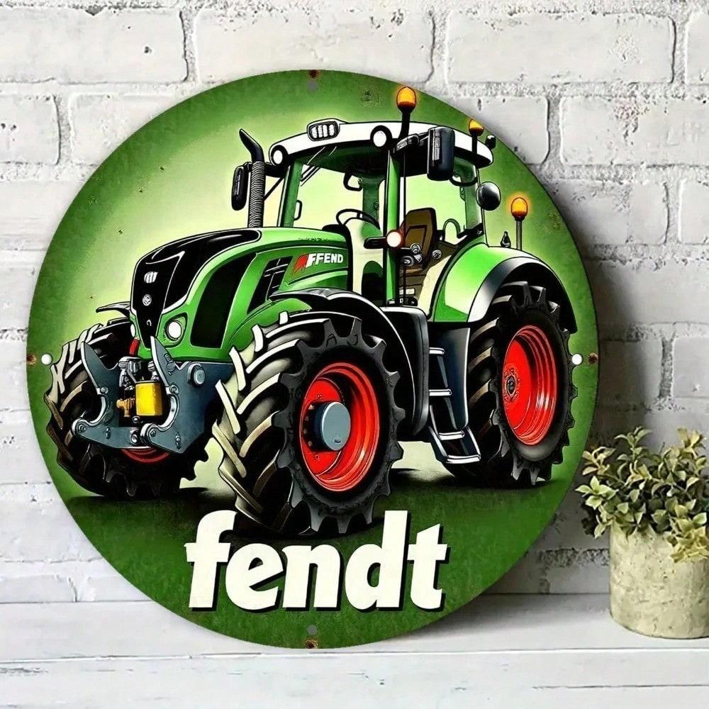Vintage Fendt Traktor Metallwandschild - Rustikales Bauernhaus Garage Man Cave Dekoration, Grüne Rote Gelbe Aluminiumplakette