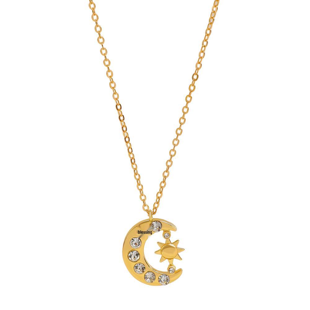 Elegant Moon Sun Pendant Necklace - High-End European and American Style Clavicle Chain for Women