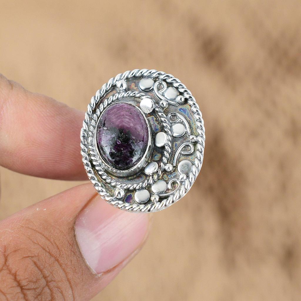Natural Star Ruby Gemstone 925 Silver Multi Stone Adjustable Ring For Women