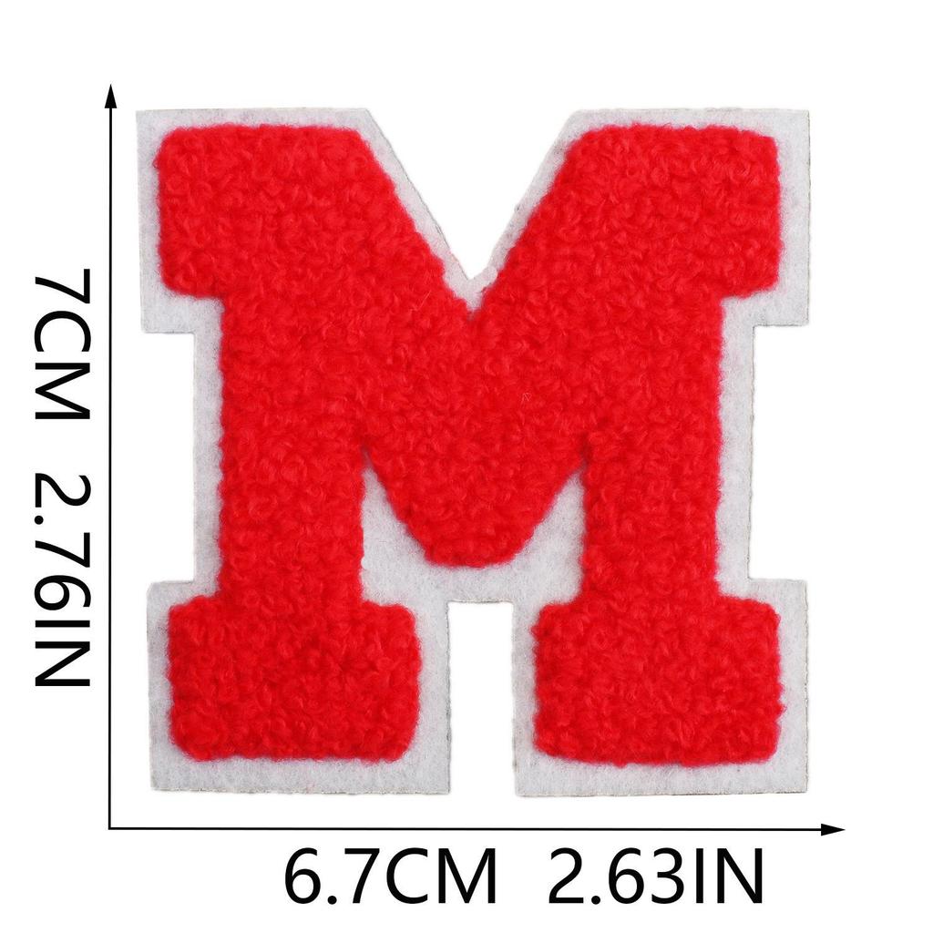 Roaring Sky 7cm Chenille Patch: Red Letters On White, A-Z Alphabet Bag Decoration.