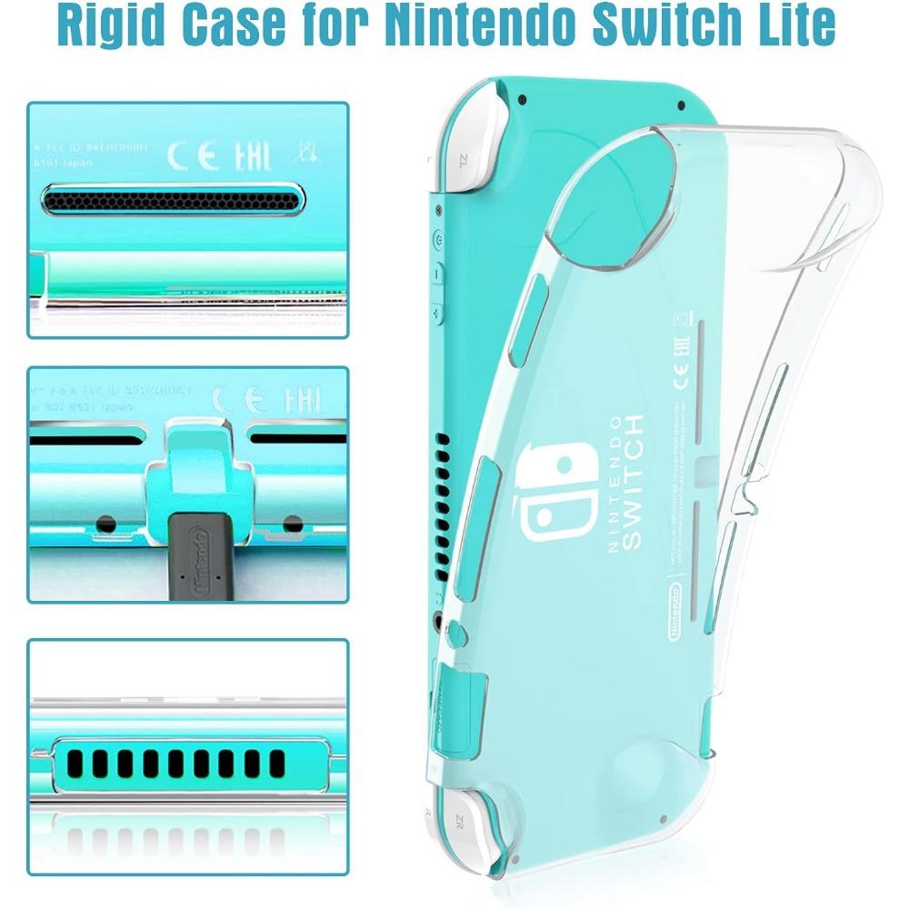 Switch Lite Protective Case with 10 Game Card Compartments Tempered Glass Screen Protector and 6 Thumb Cover Accessories