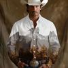Western Embroidered Long Sleeve Shirt, Stylish Men's Casual Shirt