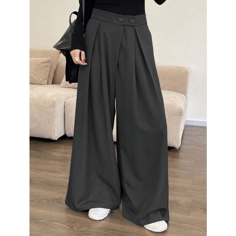 Damen High Waist Weiter Bein Gerader Lockerer Freizeit Anzug Hose