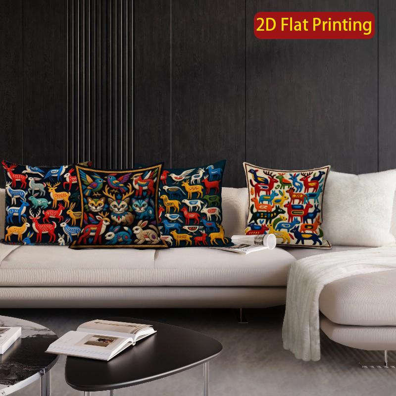 2D Boho Folk Animal Embroidery Style Throw Pillow Covers Pattern Cushion Cover Suitable For Sofa Bedroom Car Pillow Cover