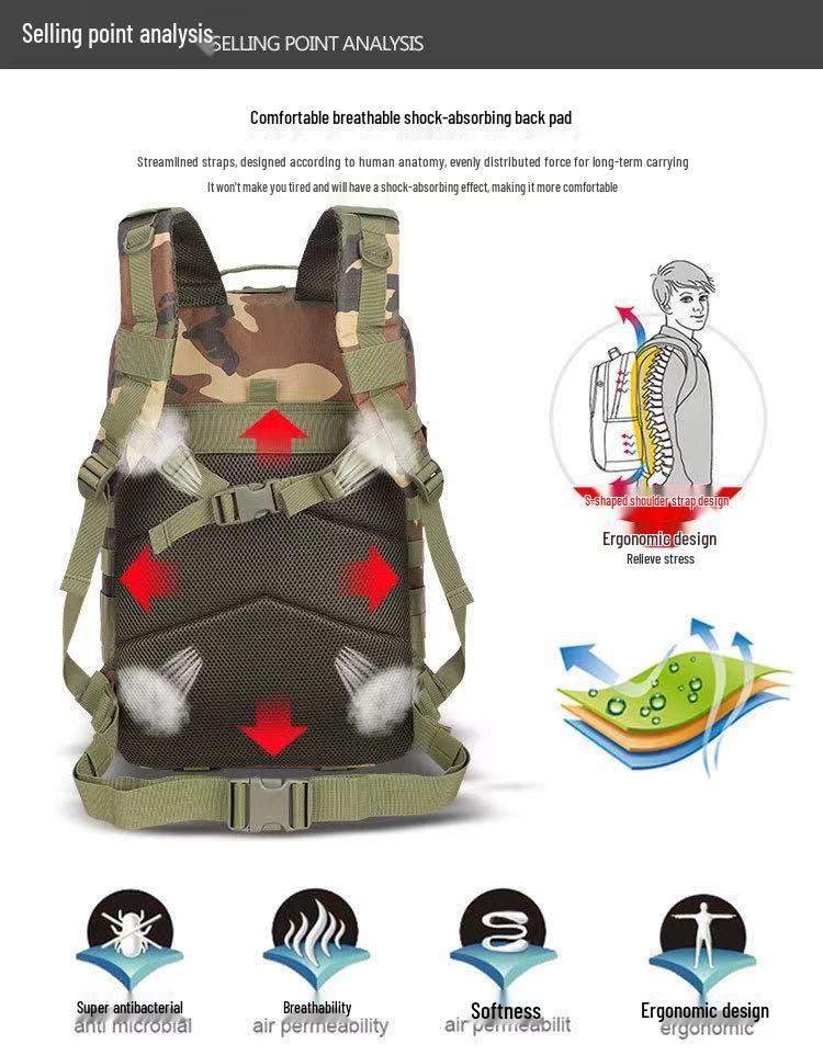 45L Camouflage Tactical Sports & Mountaineering Backpack: Large Capacity 3P Assault Pack