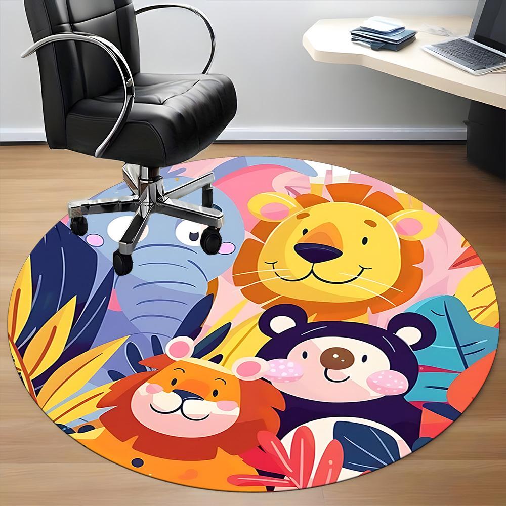 1PC Zoo Safari Office Round Area Rug, Indoor Mat Suitable ForOffice, Under Office Chairs Bedroom Living Room Home Decor, Room Deco, D031