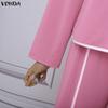 VONDA Two Piece Suit Women Retro Long Sleeve Splicing Blouse and Pants Casual Office Sets