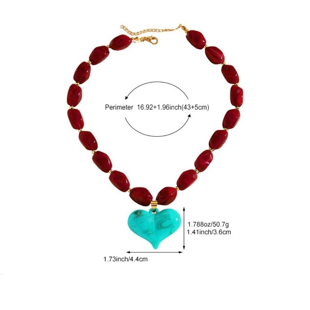 Colorful Heart Pendant Necklace Multi-Color Statement Jewelry Unique Bead Choker  Vacation Wear