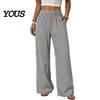Breathable Summer Pants Women Striped Wide Leg Pants, Elastic Waist Casual Trousers Trousers, Loose Fit Palazzo with Pockets Lightweight