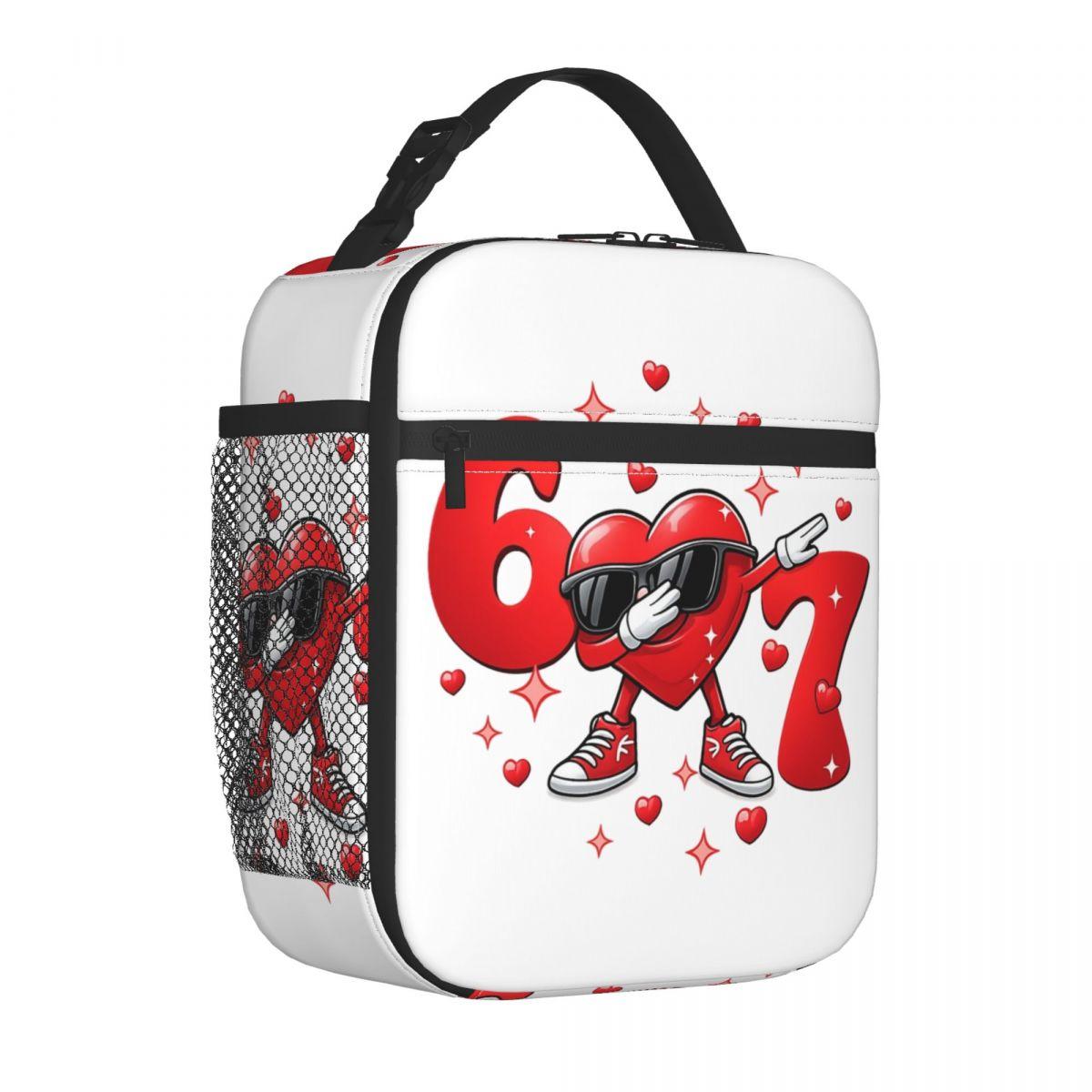 Insulated Lunch Bags Valentine s Day 67 Hearts Six Seven Meme Merch Lunch Food Box Harajuku Thermal Cooler Lunch Box For School One Size