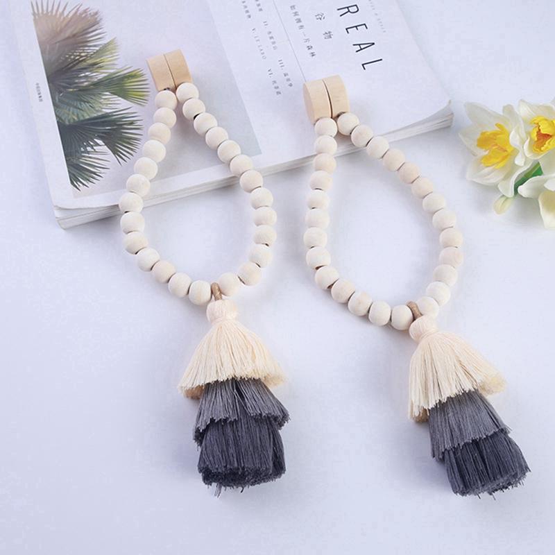 2pc Bead Garlands Curtain Tiebacks Rainbow Tassel Wood Bead Magnetic Curtain Tiebacks For Home Office Living Room Decoration
