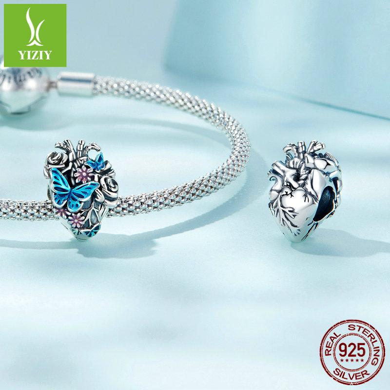 Heart Butterfly Beaded Accessories, Booming Flowers S925 Silver Bracelet Beads Loose Beads Scc2350