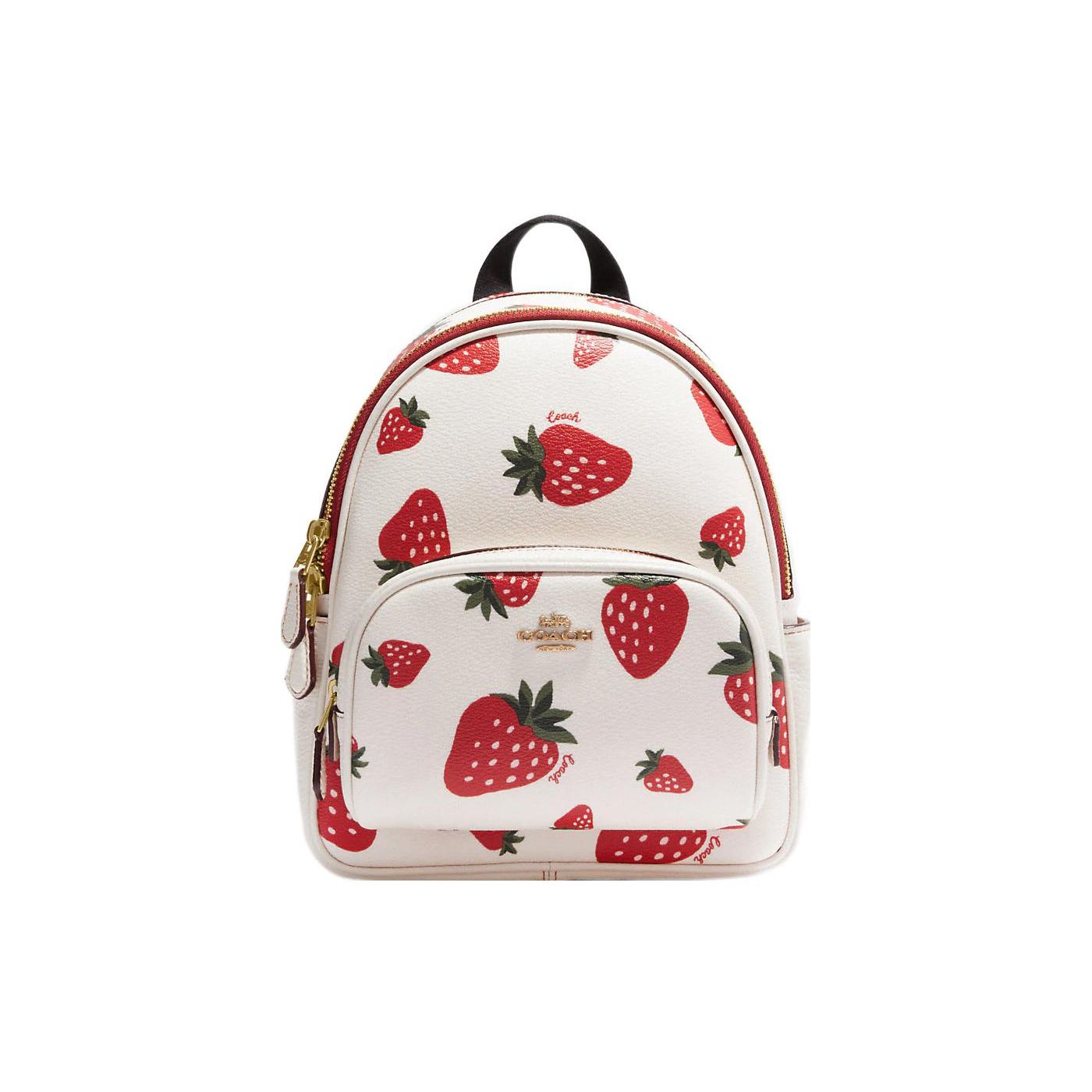 

Coach Court 20 Strawberry Print Double Zipper Backpack Mini Women Backpack White Red CH328-IMCAH Basic Set (Bag+Dust Bag)